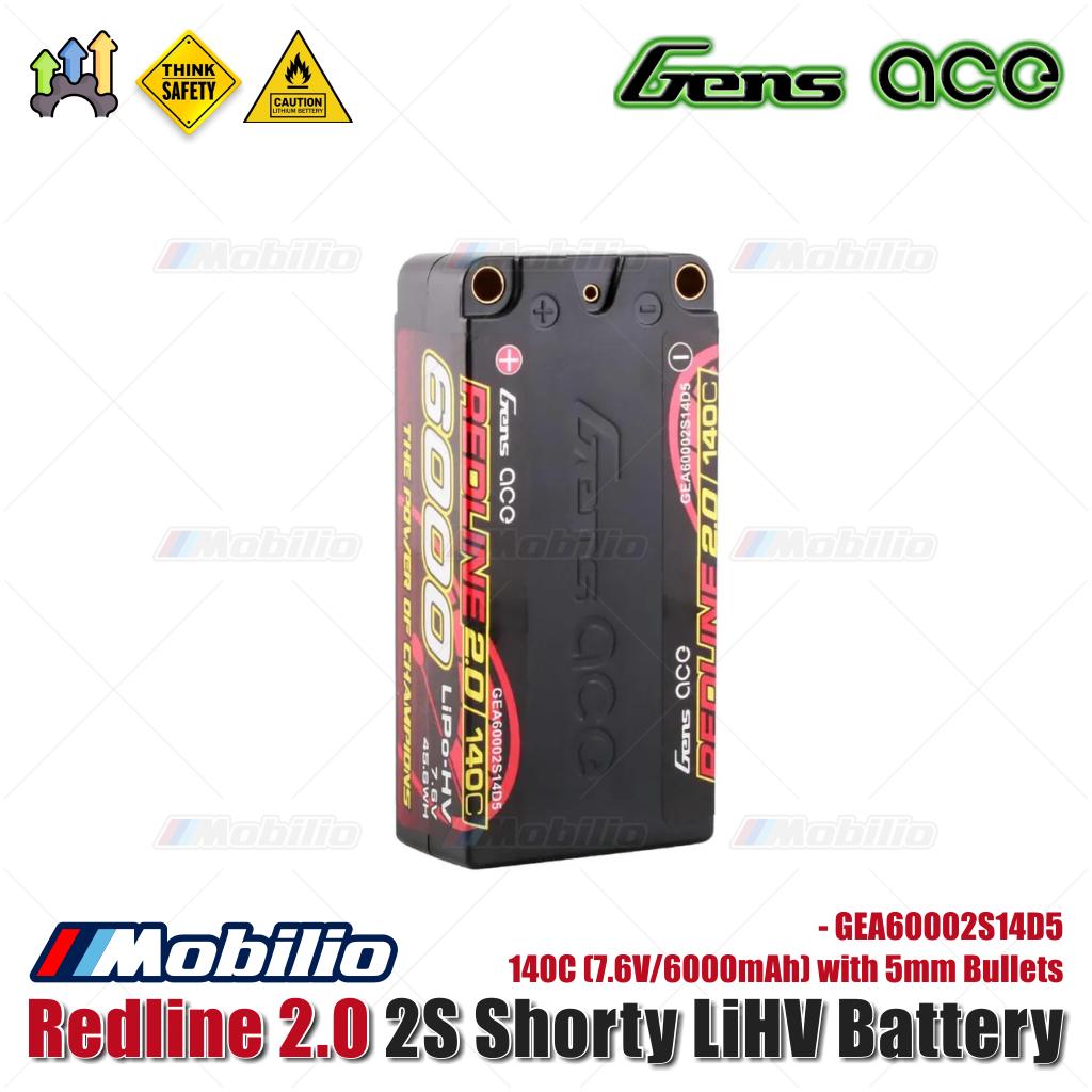 Baterai LiHV Gens Ace Redline 2.0 2S Shorty 140C (7.6V/6000mAh) dengan Bullet 5mm - GEA60002S14D5