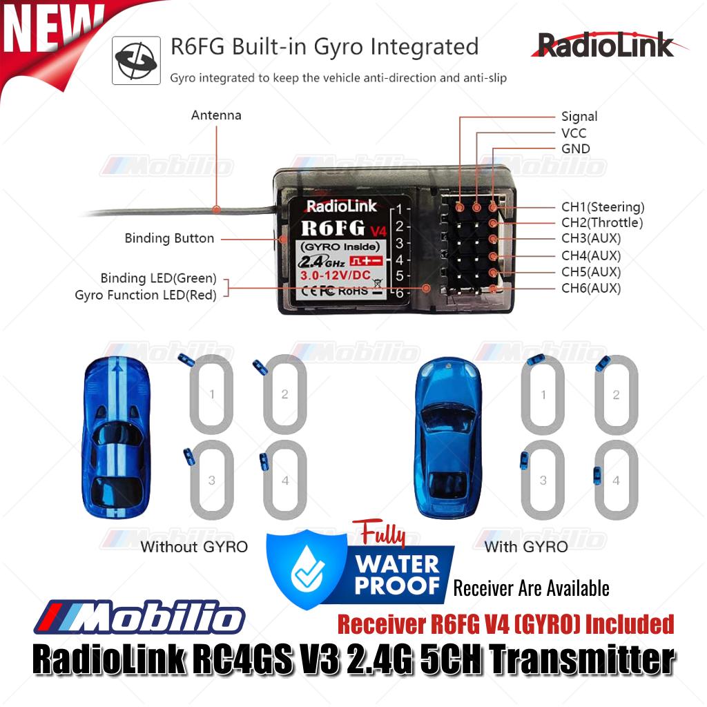 New Radiolink RC4GS V3 5Ch 2.4 GHz Receiver R6FG with Gyro Fast Respon Fully Waterproof Available