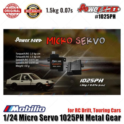 Power HD 1/24 Micro Servo 1025PH Metal Gear for RC Drift Touring Cars - 1.5kg - 0.07s