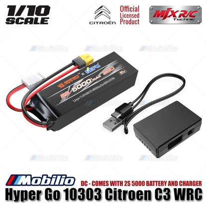 MJX Hyper Go 10303 (DC) 70KPH Brushless 1:10 Scale Citroen C3 WRC Rally Car with Battery 2S 5000 and Charger