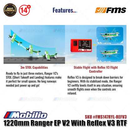 FMS 1220mm Ranger EP V2 Dengan Reflex V3 RTF Siap Terbang #FMS147RGN-REFV3 Pesawat RC Aeromodeling