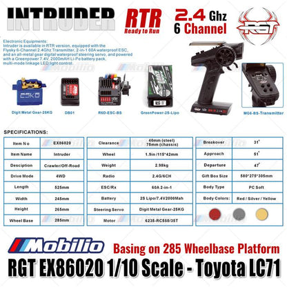 RGT EX86020 Intruder Toyota LC71 RTR Skala 1/10 2.4GHz 4WD RC Rock Crawler Petualangan 86020