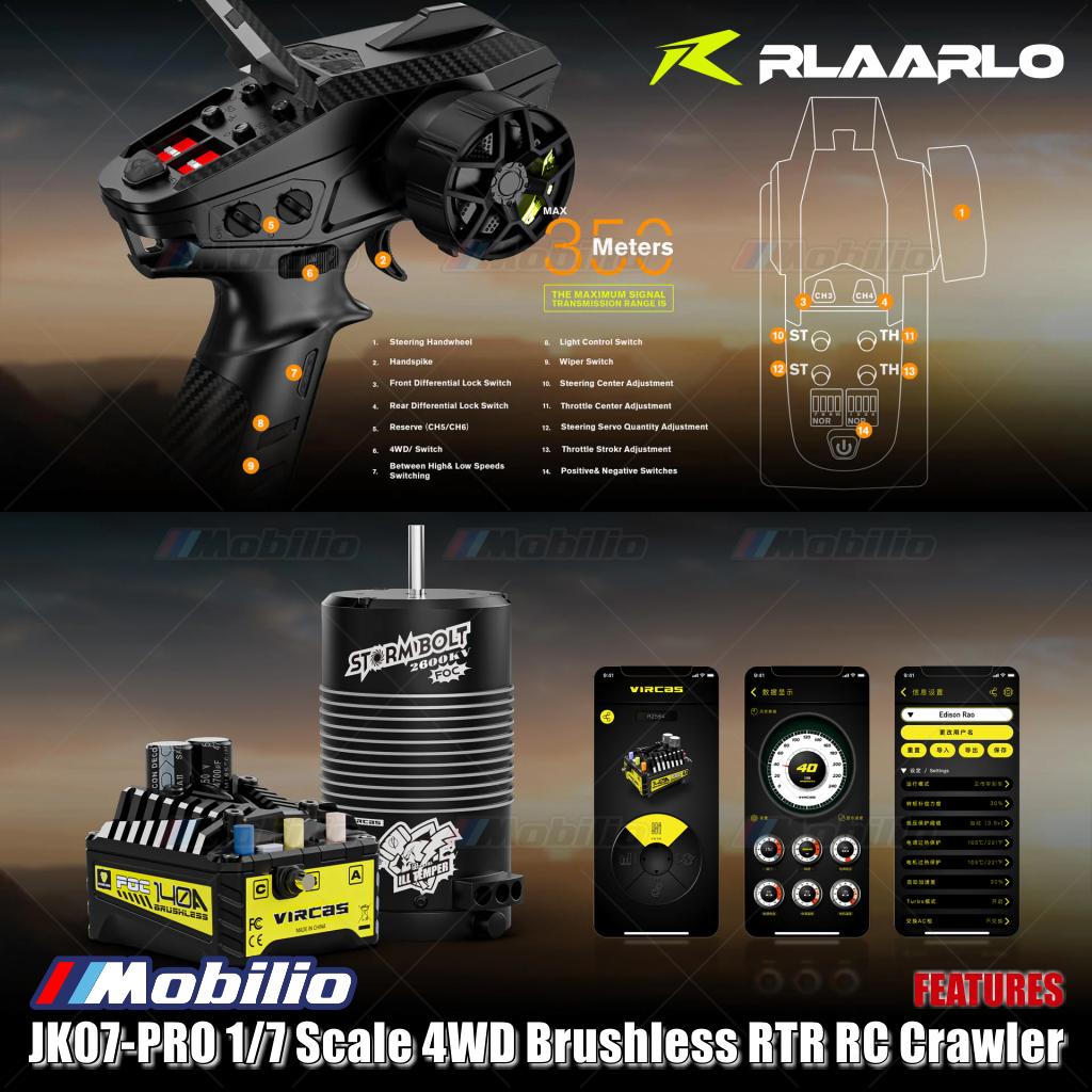 Rlaarlo JK07 PRO Skala 1/7 4WD Brushless RTR 2.4GHz RC Crawler Adventure Wrangler 2025 Kontrol Jarak Jauh