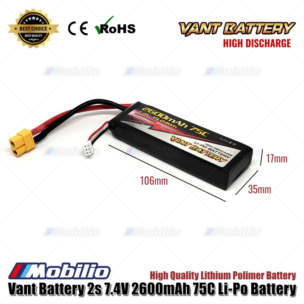Baterai LiPo Vant 7.4V 2S 2600mAh 75C Lithium Polimer RC Soft Case