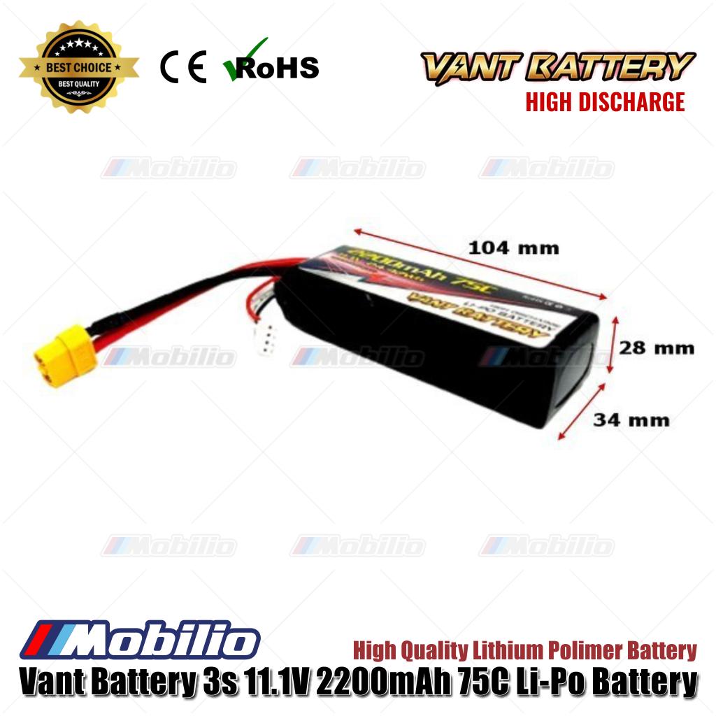 Baterai Vant 3S 11.1V 2200 mAh 75 C Lithium Polimer Casing Lunak