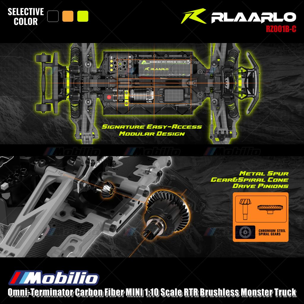 Rlaarlo Omni-Terminator Carbon Fiber MINI Skala 1:10 RTR Brushless Monster Truck Versi V2 RZ001B-C RZ001O-C RZ001Y-C