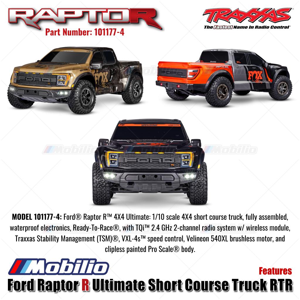 Traxxas 101177-4 FOX-2 Ford Raptor R Ultimate 4X4 Short Course Truck RC Skala 1/10 Rakitan Lengkap Tahan Air RTR Kontrol Jarak Jauh dengan Motor Velineon 540XL &amp; Sistem Radio TQi 2.4 GHz - Gear