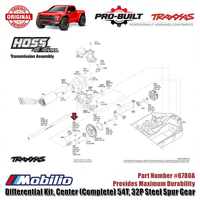 Traxxas Part #6780A Pro-Built Differential kit Center Complete 54T 32P Steel Spur Gear for RC Ford Raptor Slash Rustler Hoss Stampede