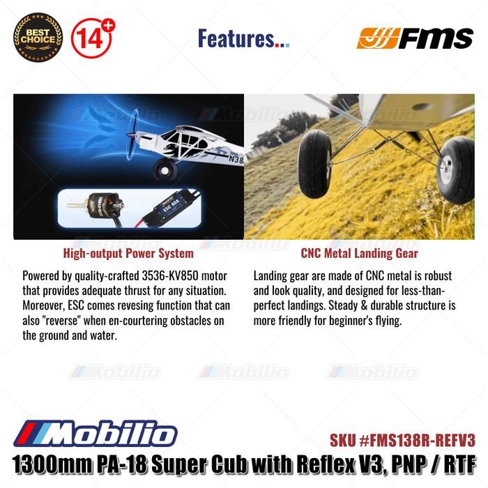 FMS 1300mm PA-18 Super Cub dengan Reflex V3 - PNP/RTF #FMS138R-REFV3 RC Pesawat Aeromodelling