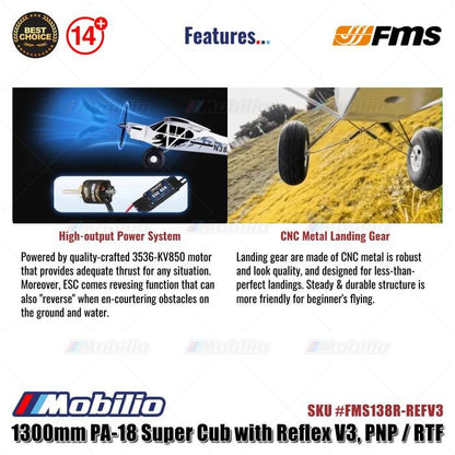 FMS 1300mm PA-18 Super Cub dengan Reflex V3 - PNP/RTF #FMS138R-REFV3 RC Pesawat Aeromodelling