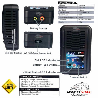 Skyrc e430 LiPo LiFe Pengisi Daya Baterai Keseimbangan Kompak Baterai 2S 3S 4S