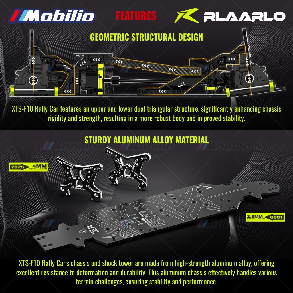 Rlaarlo XTS-F10 Mobil Reli Tanpa Sikat Skala 1/10 RTR Versi KIT Serat Karbon dengan Kontrol Jarak Jauh