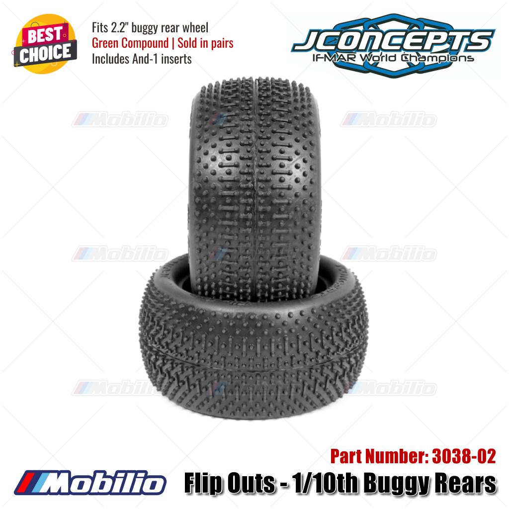 JConcepts #3038-02 Flip Outs - 1/10th Buggy Rears Tire Green Compound Fits 2.2" Buggy Rear Wheel
