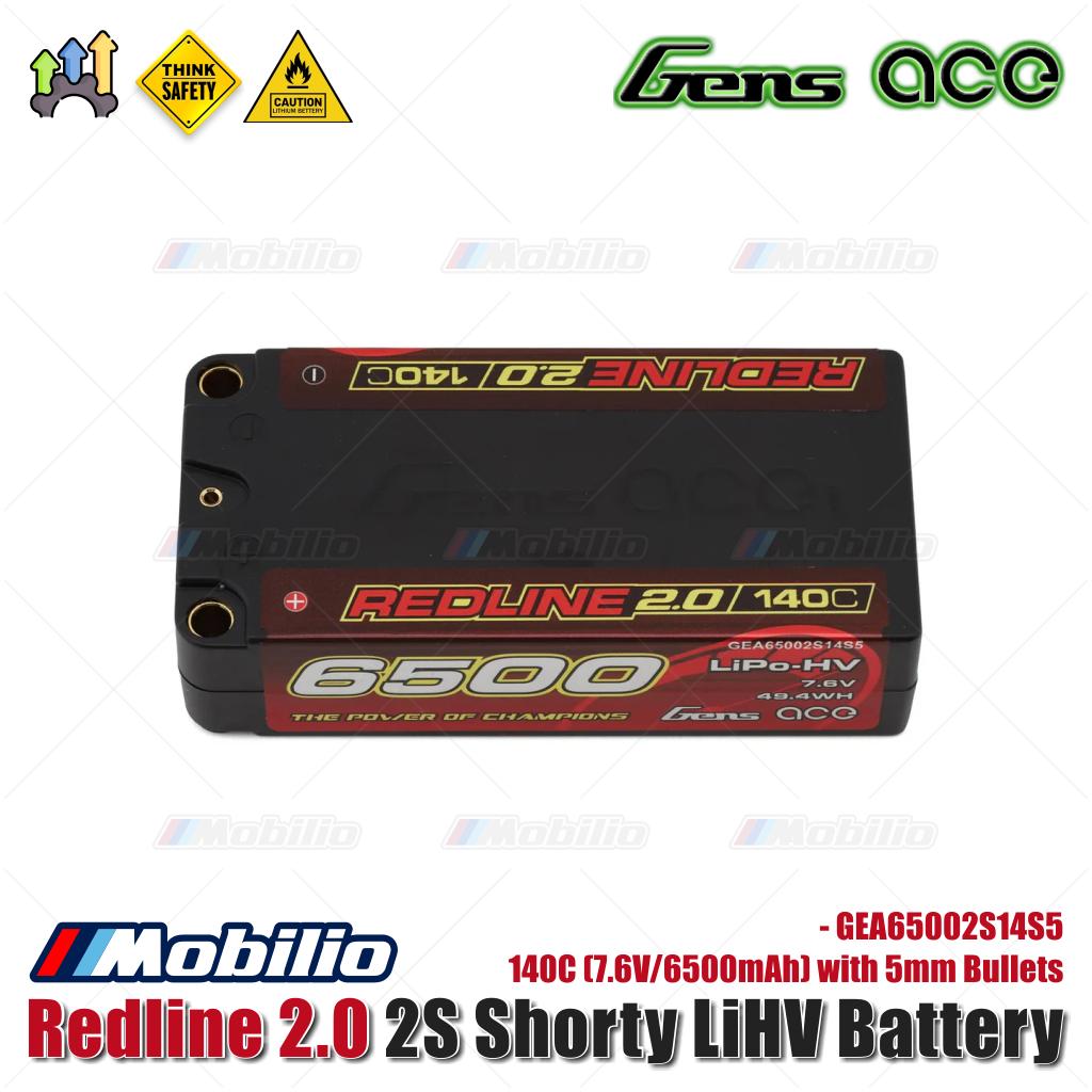Gens Ace Redline 2.0 2S Baterai LiHV Pendek 140C (7.6V/6500mAh) dengan Bullet 5mm - GEA65002S14S5