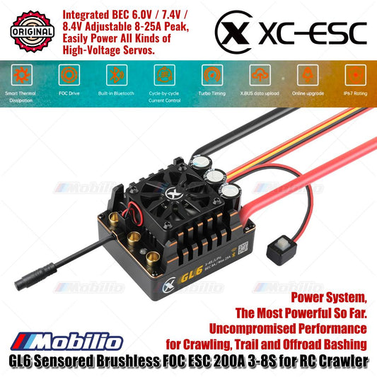 XC-ESC GL6 Sensored Brushless FOC ESC 200A 3-8S untuk RC Crawler Trail dan Offroad Bashing