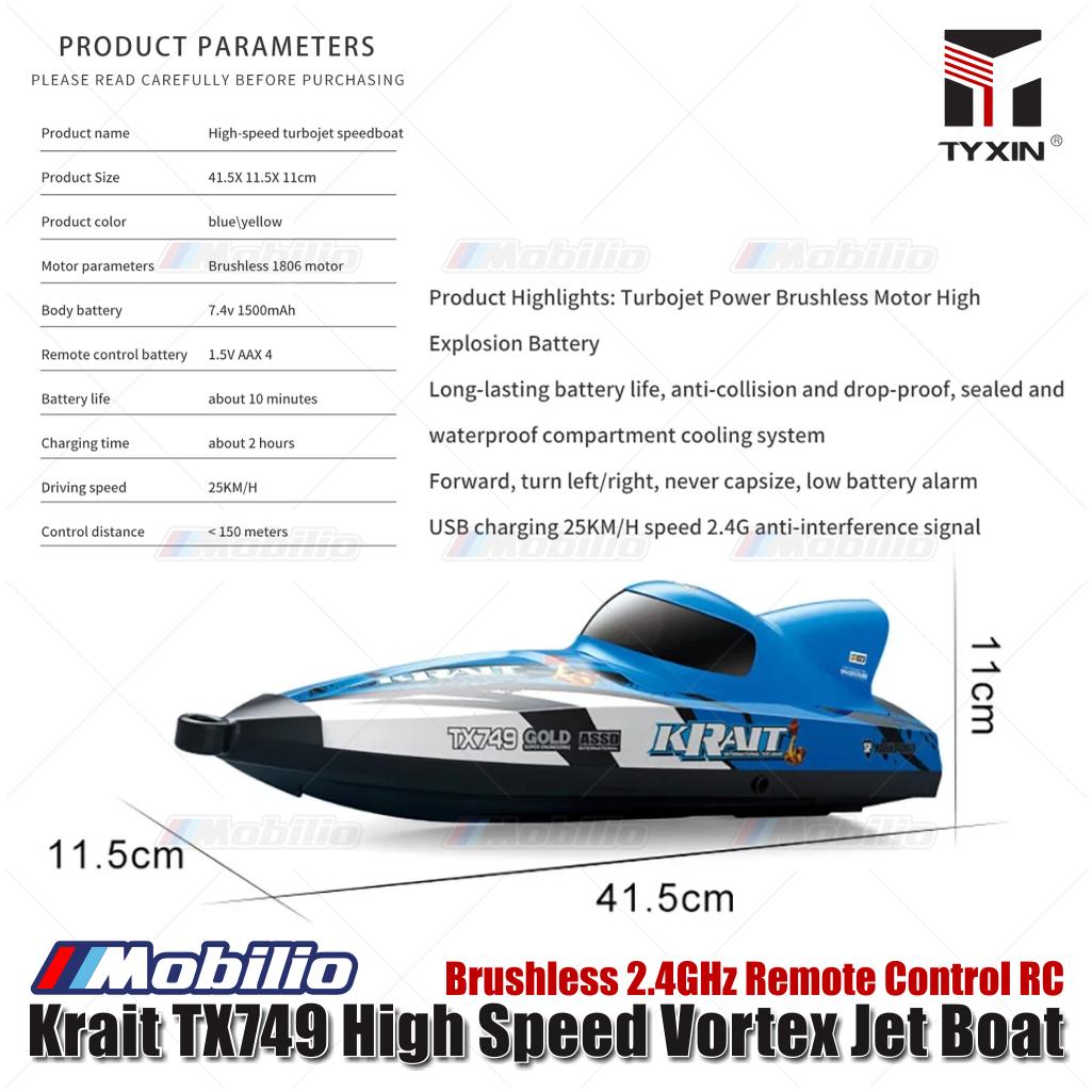 Krait TX749 Kapal Jet Vortex Berkecepatan Tinggi RC Tanpa Sikat Kontrol Jarak Jauh 2.4GHz
