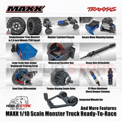 Traxxas 89086-4 Maxx V2 RC Monster Truck 1/10 Siap Balap dengan Motor 540XL Velineon VXL-4s dan Sistem Transmisi Single-Speed