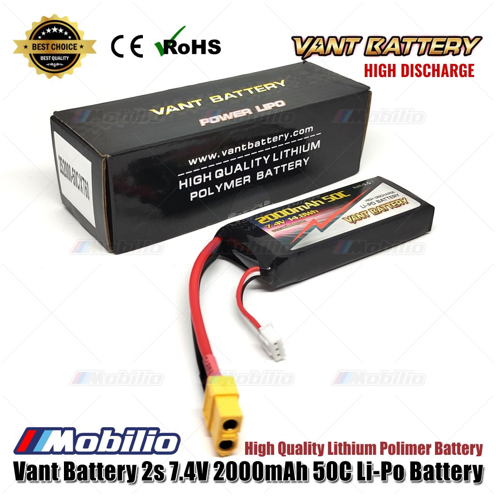 Baterai LiPo Polimer Lithium Vant 7.4V 2S 2000mAh 50C Casing Lembut RC