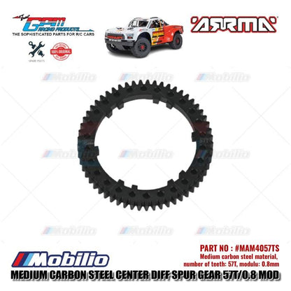 GPM Part #MAM4057TS Medium Carbon Steel Center Differential Spur Gear 57T/0.8 Mod Arrma Mojave 4X4 4S BLX Desert Truck