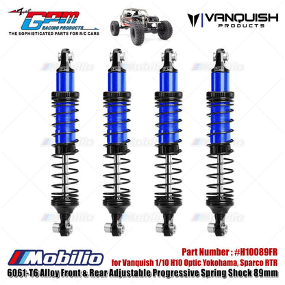 GPM Part #H10089FR 6061-T6 Alloy Front & Rear Adjustable Progressive Spring Shock 89mm for Vanquish 1/10 H10 Optic Yokohama Sparco RTR