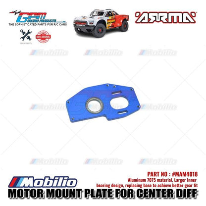 GPM Part #MAM4018 Aluminum Motor Mount Plate Center Differential Larger Inner Bearings Arrma 1/8 Mojave 4X4 4S BLX Desert Truck    Remote Control