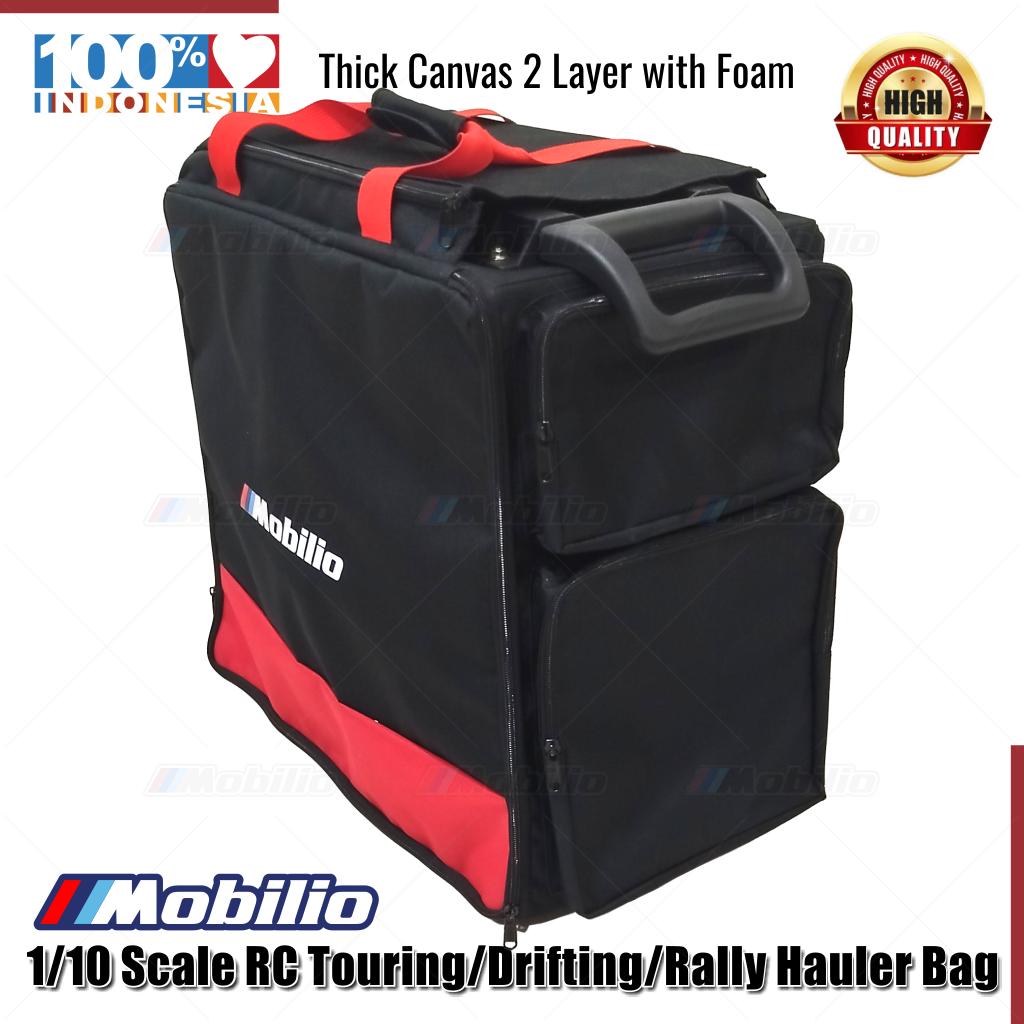 Mobilio Tas Koper 1/10 Scale RC Touring Drifting Rally Hauler Bag with 4 Inner Box Fits 2 Cars Remote Charger and 4 Additional Pockets for tools