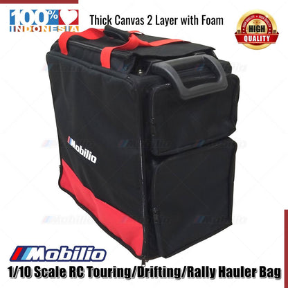 Mobilio Tas Koper 1/10 Scale RC Touring Drifting Rally Hauler Bag with 4 Inner Box Fits 2 Cars Remote Charger and 4 Additional Pockets for tools