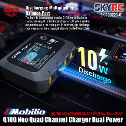 SKYRC #SK-100223-01 Pengisi Daya Empat Saluran Q100 Neo Daya Ganda AC/DC 100W/240W 6A 4S LiPo/LiFe/LiIon/LiHV