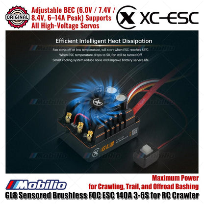 XC-ESC GL8 Sensored Brushless ESC 140A 3-6S untuk RC Crawler Trail dan Offroad Bashing