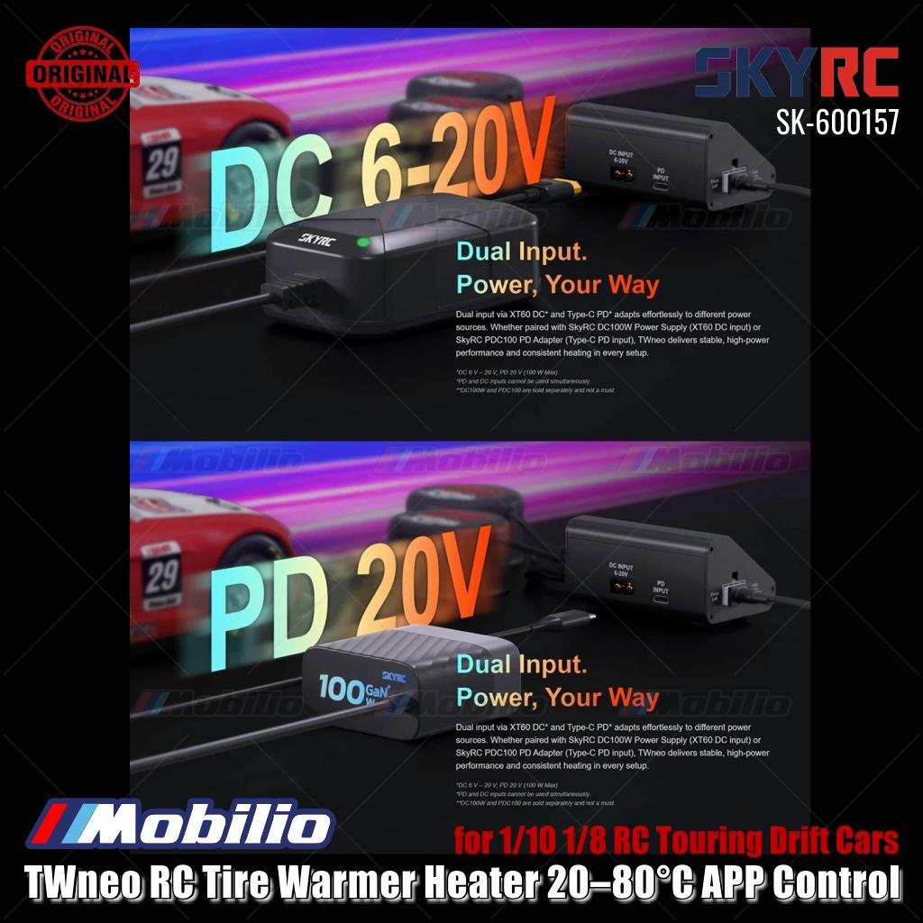 SkyRC #SK-600157 TWneo RC Penghangat Ban Pemanas 20–80℃ Kontrol Suhu 4 Roda Independen Kontrol Aplikasi untuk Ban Balap Mobil On-Road RC Skala 1/8 & 1/10