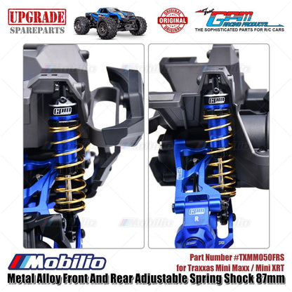 GPM Part #TXMM087FR Alloy Front and Rear Adjustable Spring Shock 87mm for RC Traxxas Mini Maxx / Mini XRT