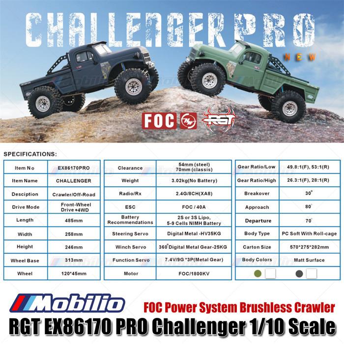 RGT EX86170 PRO Challenger 1/10 2.4G 4WD Mobil RC Brushless Rock Crawler Petualangan Off-Road