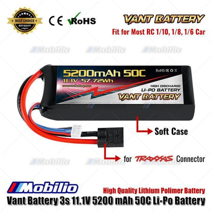 Baterai Lipo Vant 3s 11.1 Volt 5200mAh 50C Lithium Polimer untuk Traxxas