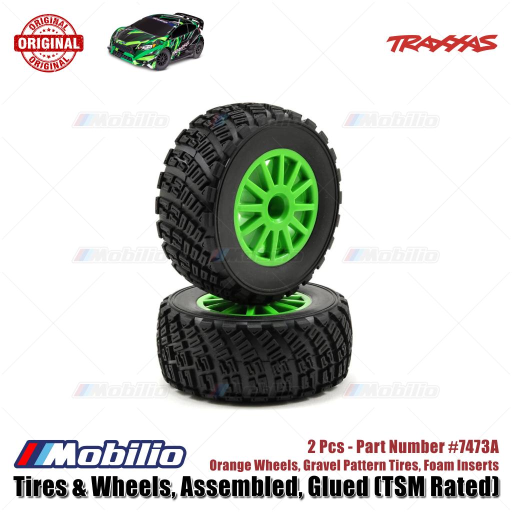 Traxxas Part #7473X Tires & Wheels Assembled Glued Green Wheels Gravel Pattern Tires Foam Inserts 2Pcs TSM Rated for Ford Fiesta ST Rally