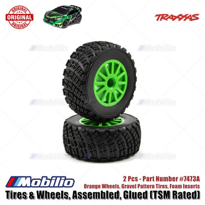 Traxxas Part #7473X Tires & Wheels Assembled Glued Green Wheels Gravel Pattern Tires Foam Inserts 2Pcs TSM Rated for Ford Fiesta ST Rally