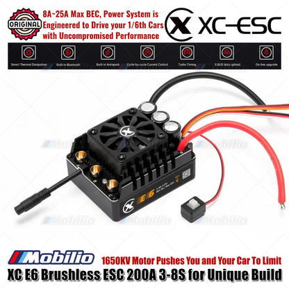 ESC Sensor Tanpa Sikat XC-ESC E6 untuk Mobil RC LiPo 3-8S 200A Kontinu BEC 8A 25A Puncak