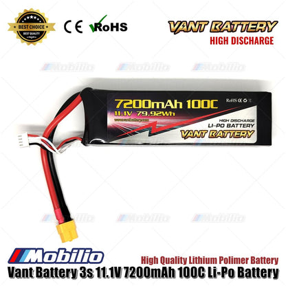 Baterai LiPo Polimer Lithium Vant Battery 11.1V 3S 7200mAh 100C Kotak Lunak RC