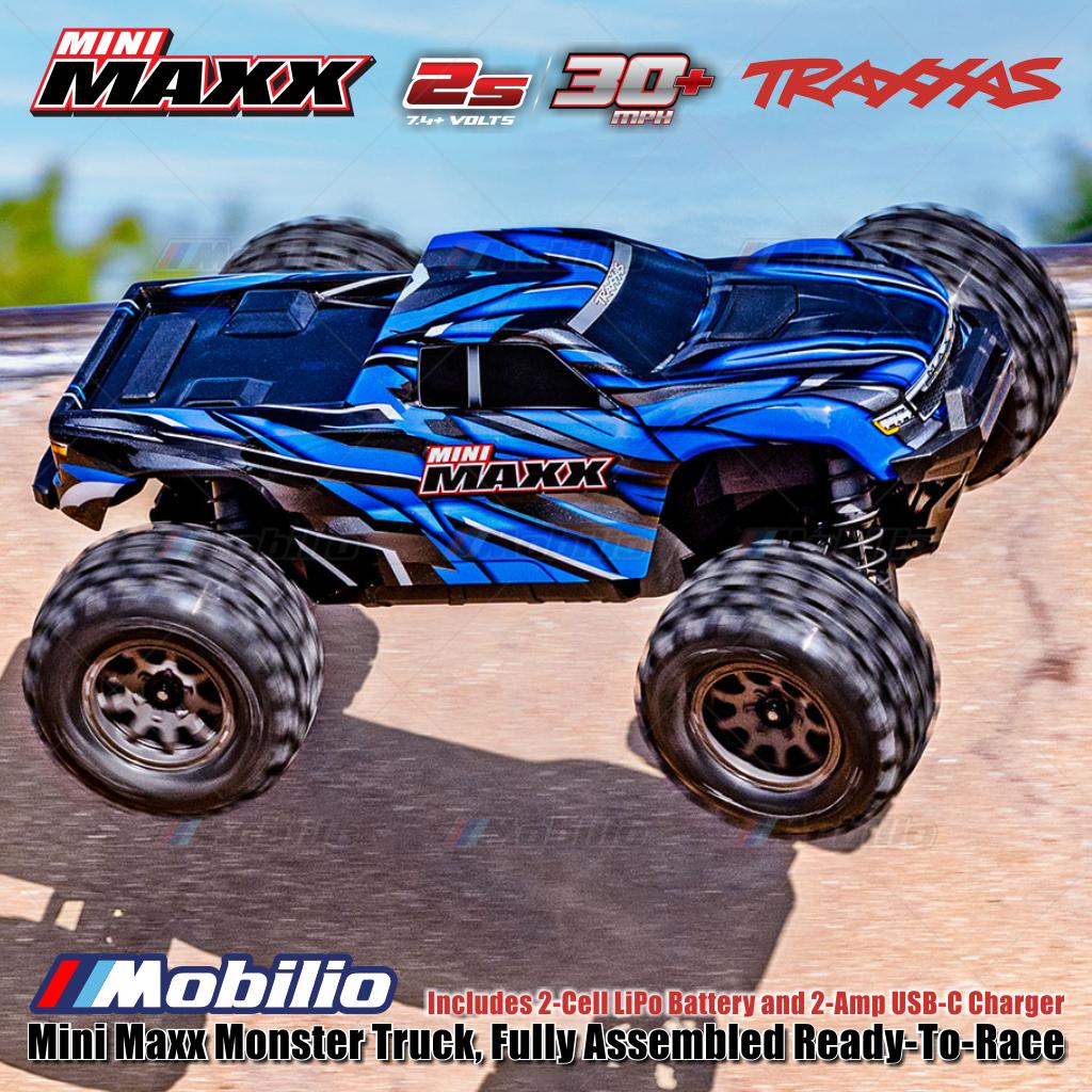 Traxxas 107154-1 Mini Maxx Monster Truck Rakitan Lengkap Brushless Siap Balap (RTR) Termasuk Baterai &amp; Charger Kecepatan 30+ mph Penggerak 4WD Tahan Air Sistem Radio TQ 2.4 GHz