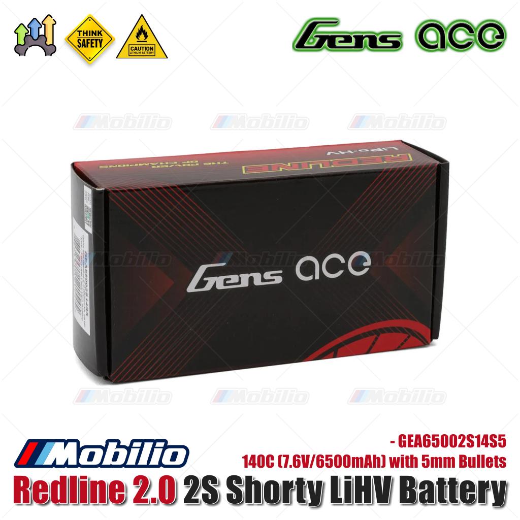 Gens Ace Redline 2.0 2S Baterai LiHV Pendek 140C (7.6V/6500mAh) dengan Bullet 5mm - GEA65002S14S5