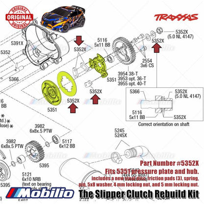 Traxxas Part #5352X Slipper Clutch Rebuild Kit Fits 5351 pressure plate and hub upgrade RC Ford ST Rally Slash Rustler Hoss Stampede