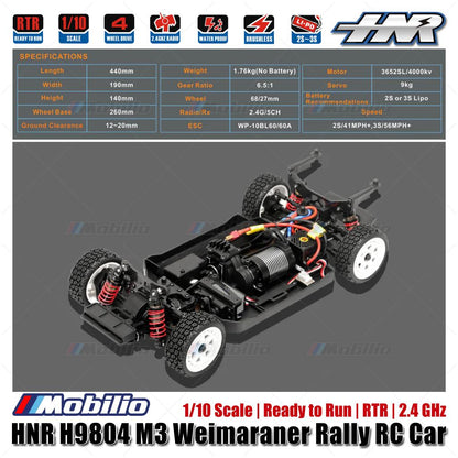 HNR H9804 M3 Weimaraner 1/10 Scale 4WD Brushless 2.4GHz RTR RC Rally Car