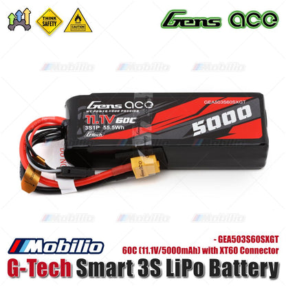 Gens Ace G-Tech Smart 3S LiPo Battery 60C (11.1V/5000mAh) with XT60 Connector - GEA503S60SXGT