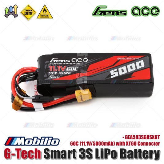 Gens Ace G-Tech Smart 3S LiPo Battery 60C (11.1V/5000mAh) with XT60 Connector - GEA503S60SXGT