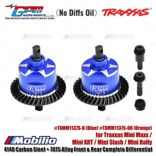 GPM Part #TXMM1137S 4140 Carbon Steel + 7075 Alloy Front & Rear Complete Differential for Traxxas Mini Maxx / Mini XRT / Mini Slash / Mini Rally Upgrade