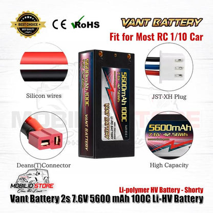 Baterai Vant 2S 7.6V 5600 mAh 100C Li-HV Li-Polimer HV Shorty