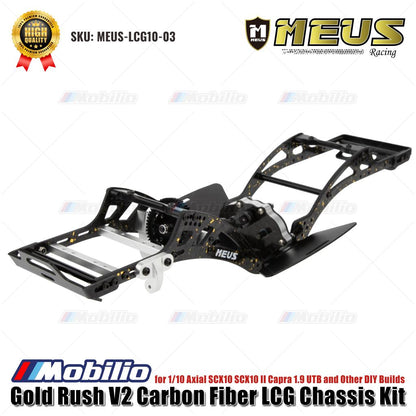 MEUS Racing Gold Rush V2 Carbon Fiber LCG Chassis Kit MEUS-LCG10-03 untuk 1/10 Axial SCX10 SCX10 II Capra 1.9 UTB dan Rakitan DIY Lainnya