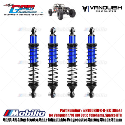 GPM Part #H10089FR 6061-T6 Alloy Front & Rear Adjustable Progressive Spring Shock 89mm for Vanquish 1/10 H10 Optic Yokohama Sparco RTR