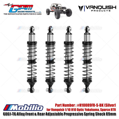 GPM Part #H10089FR 6061-T6 Alloy Front & Rear Adjustable Progressive Spring Shock 89mm for Vanquish 1/10 H10 Optic Yokohama Sparco RTR