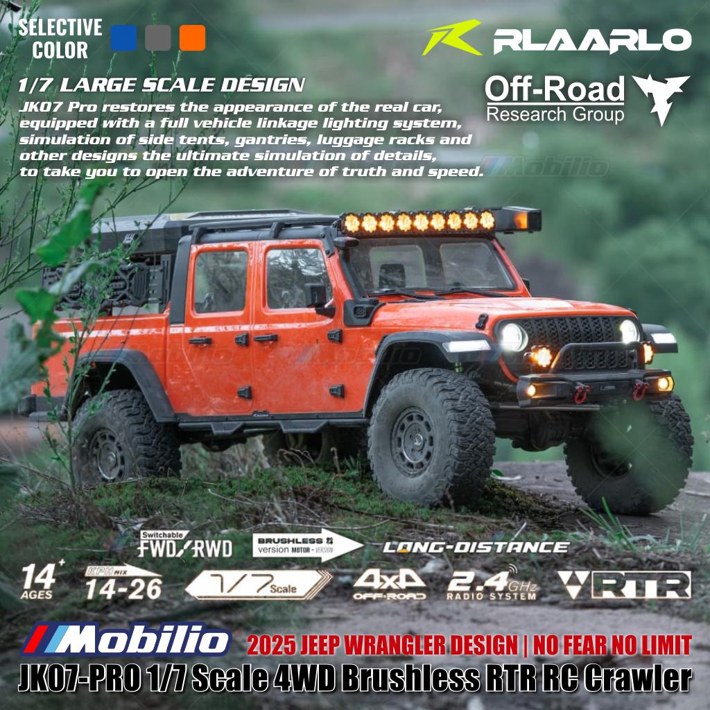 Rlaarlo JK07 PRO Skala 1/7 4WD Brushless RTR 2.4GHz RC Crawler Adventure Wrangler 2025 Kontrol Jarak Jauh