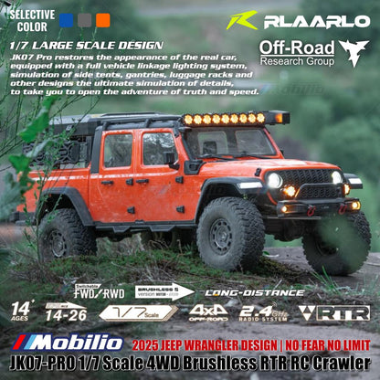Rlaarlo JK07 PRO Skala 1/7 4WD Brushless RTR 2.4GHz RC Crawler Adventure Wrangler 2025 Kontrol Jarak Jauh